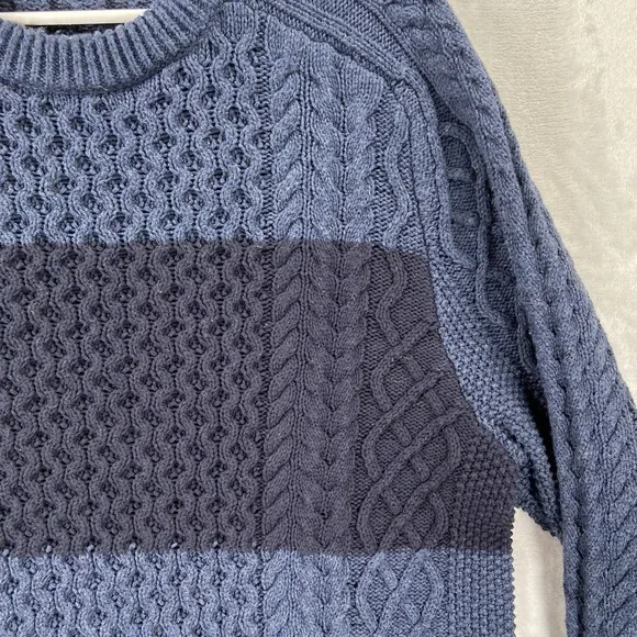 Vineyard Vines Sweater men's Large Chunky Knit Merino Wool Cotton Crew Neck Blue - Picture 5 of 11